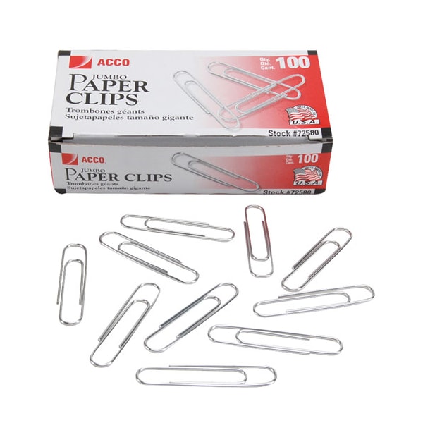 Clips, Paper , Jumbo, 100-Pk